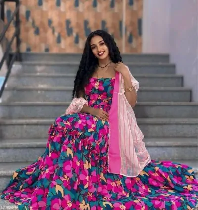 Awet Habesha Chiffon Dress with Beautiful design Ethiopia Eritrea